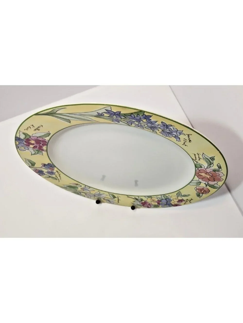 Vtg Furio Creme Brulee Stoneware Ceramic Chop Plate/Round Platter NOS Botanical